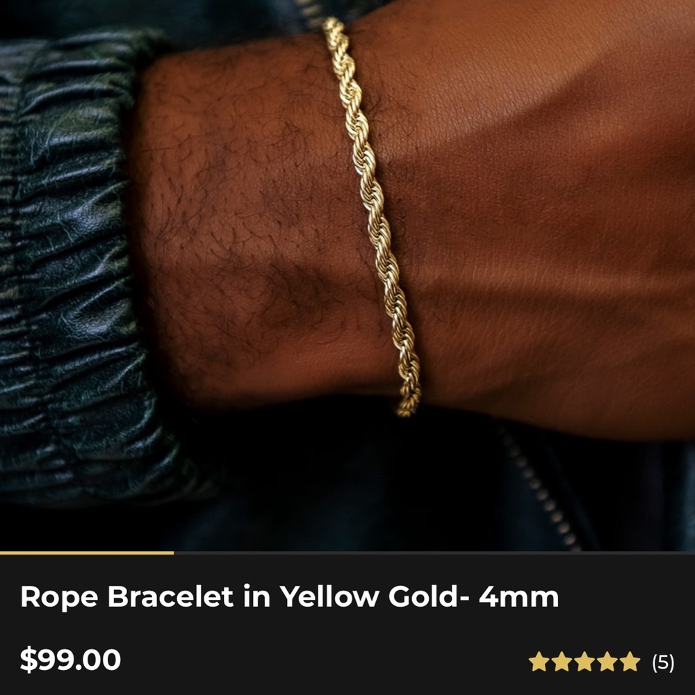 Yellow Gold Rope Bracelet - 4mm